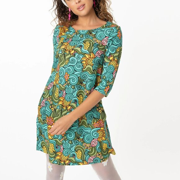 Groovy Floral Cosmic Shift Mini Dress